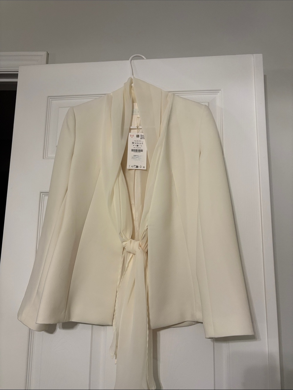 Zara Cream Tie-Front Blazer Jacket